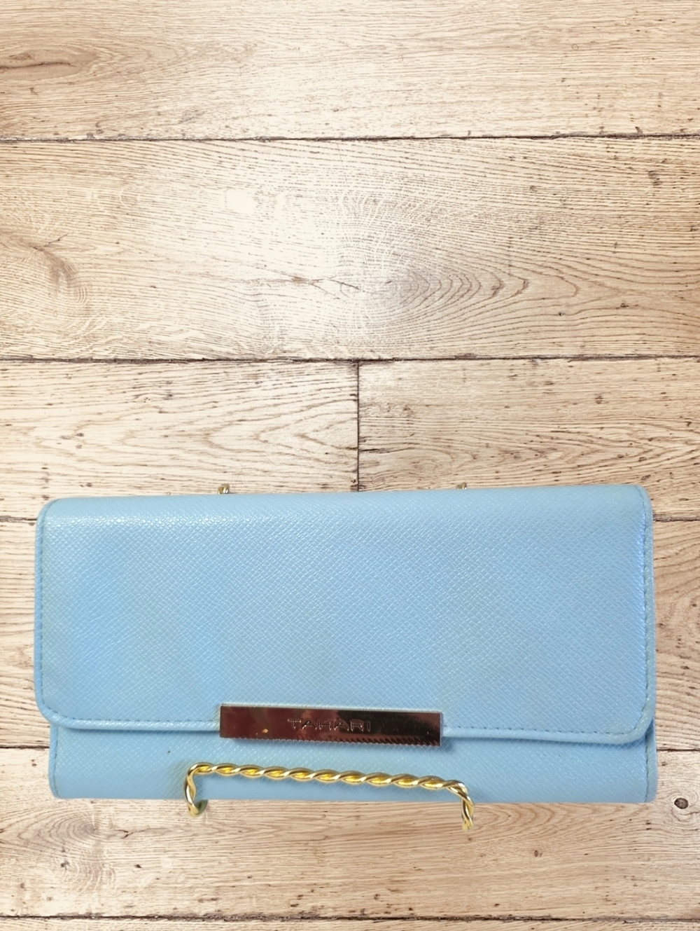 Tahari Light Blue Clutch Wallet RFID Snap Closure Multi Compartment